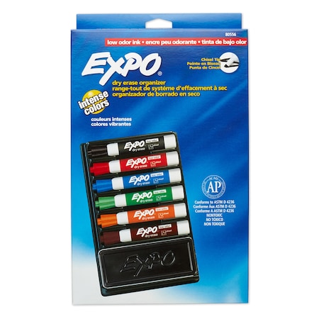 Low Odor Dry Erase Markers With 6-Marker Organizer And Eraser